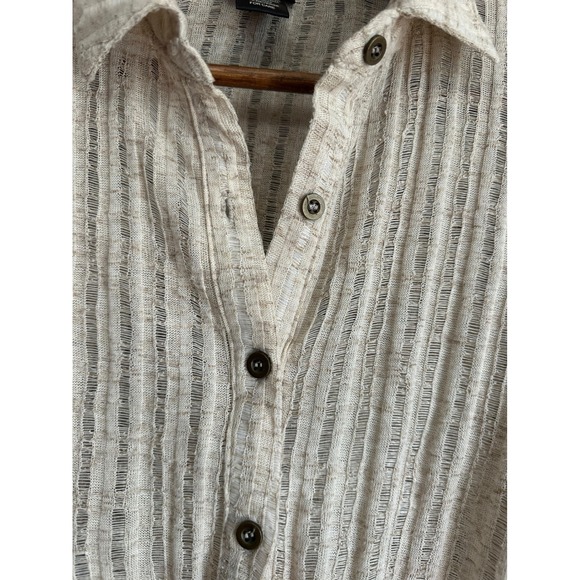 Rue 21 Women's Beige Striped Knit Tie Front Button Up Long Sleeve Shirt Size M‎ - Picture 6 of 7